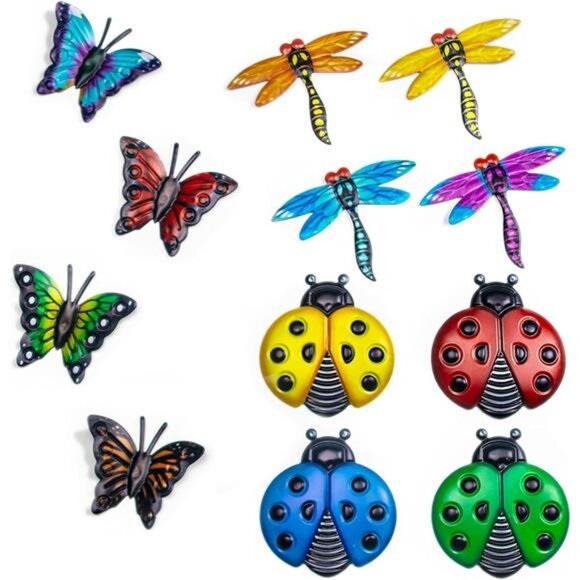 Metal Butterfly Wall Decor, 4 Butterflies and 4 Dragonfly, 4 Ladybugs Wall Decor - Picture 1 of 7